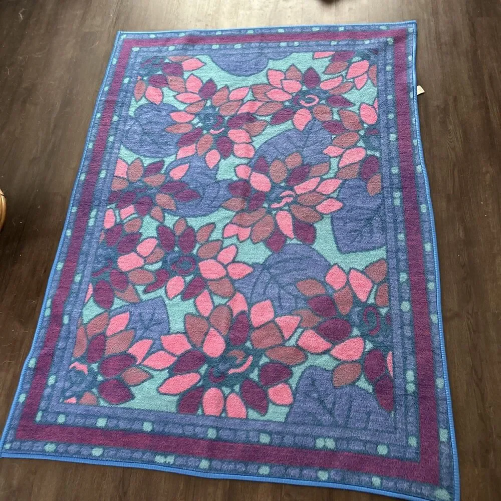 Vtg San Marcos BLANKET Stained Glass Floral Multicolor Throw 74x52